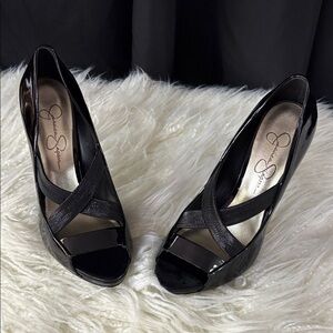 Jessica Simpson Glossy Black Crisscross Heels